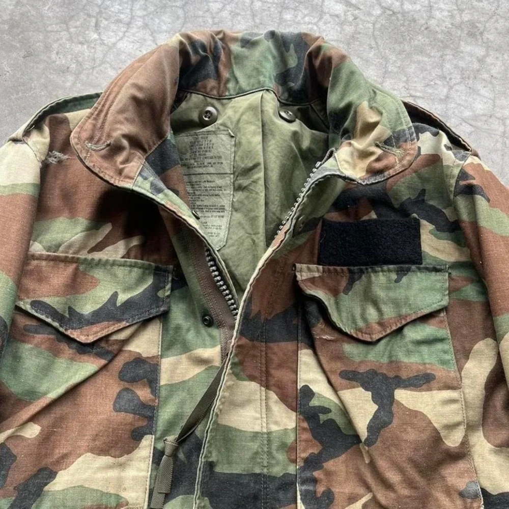 Vintage Military Jacket Men's Small M-65 Cold Weather Field jacket Woodland Camo